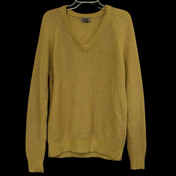 Sears Vintage Mens Sweater M Chunky Knit V Neck Coastal Preppy Heritage Yellow - Picture 1 of 8